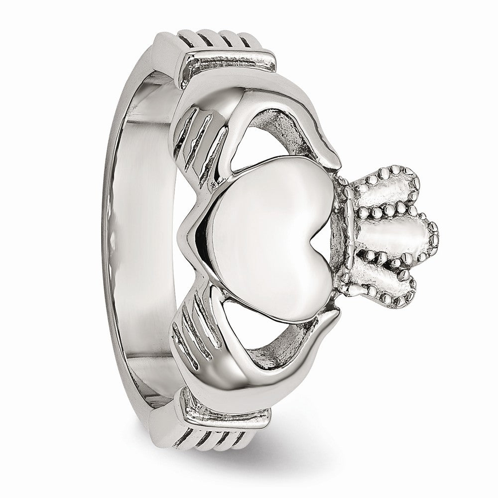 Stainless Steel Claddagh Ring with Polished Finish and 4mm Band