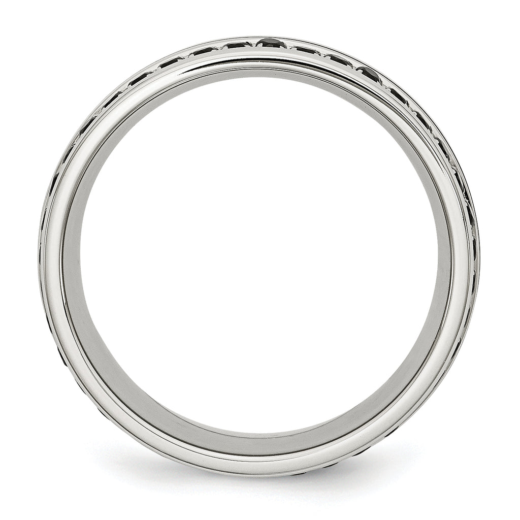 Black Ceramic Inlay Wedding Band in Stainless Steel with Black CZ, 9mm