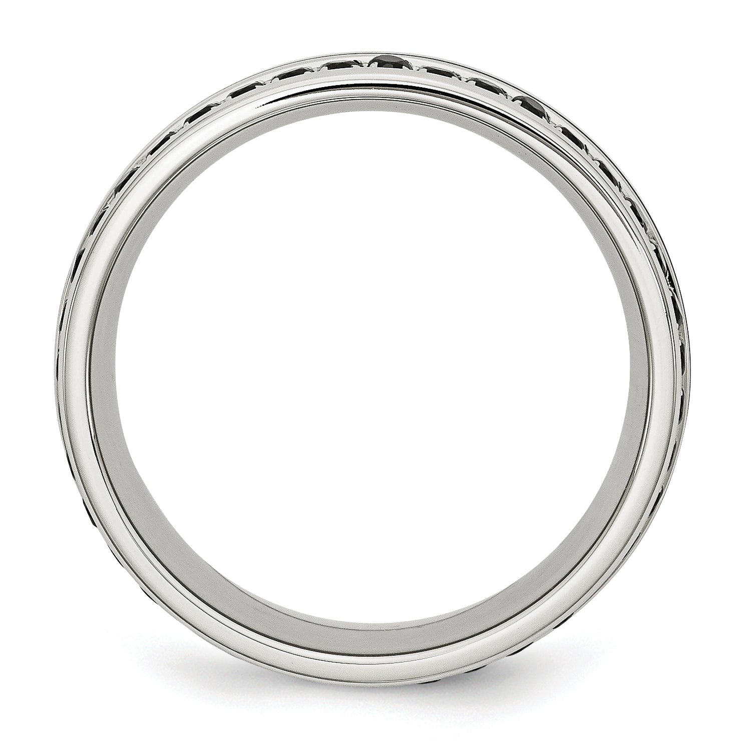 Black Ceramic Inlay Wedding Band in Stainless Steel with Black CZ, 9mm
