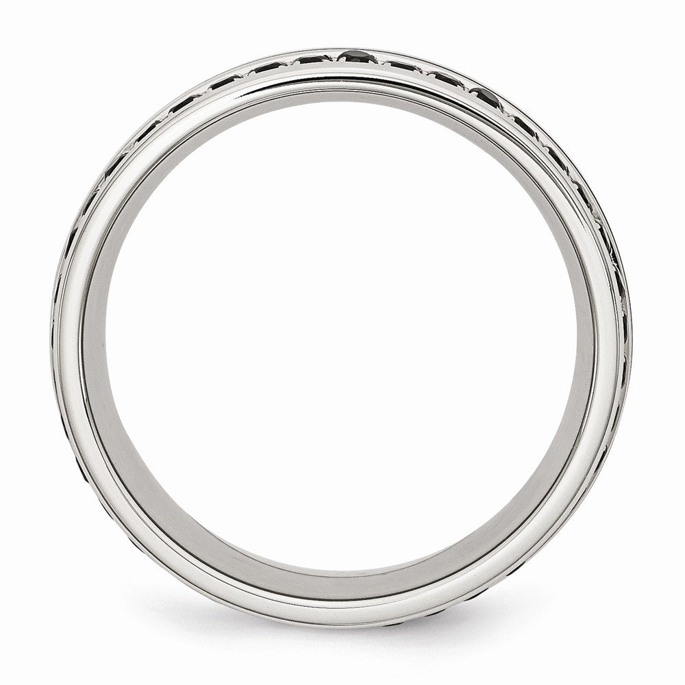 Black Ceramic Inlay Wedding Band in Stainless Steel with Black CZ, 9mm