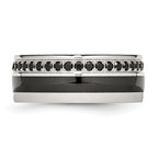 Black Ceramic Inlay Wedding Band in Stainless Steel with Black CZ, 9mm