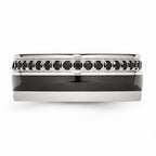 Black Ceramic Inlay Wedding Band in Stainless Steel with Black CZ, 9mm