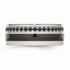 Sophia Jewelers Polished Stainless Steel Black Ceramic Inlay Wedding Band