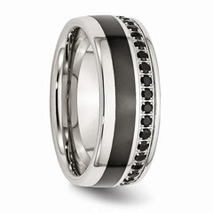 Stainless Steel Polished Black Ceramic Inlay CZ 9.00mm Band
