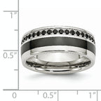 Black Ceramic Inlay Wedding Band in Stainless Steel with Black CZ, 9mm