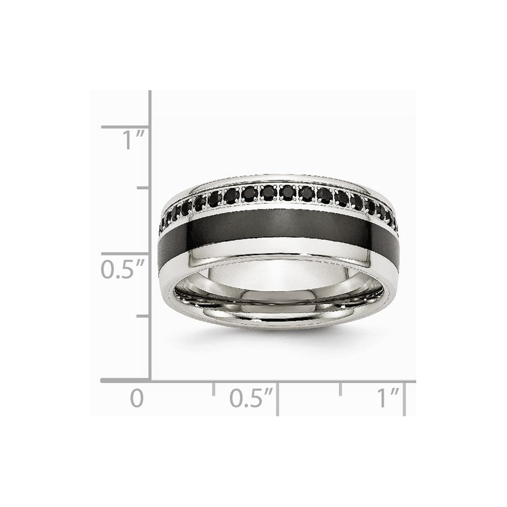 Stainless Steel Polished Black Ceramic Inlay CZ 9.00mm Band