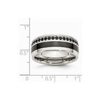Stainless Steel Polished Black Ceramic Inlay CZ 9.00mm Band
