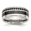 Black Ceramic Inlay Wedding Band in Stainless Steel with Black CZ, 9mm