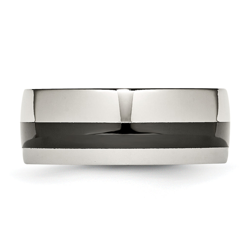 Black Ceramic Inlay Wedding Band in Stainless Steel, 9mm