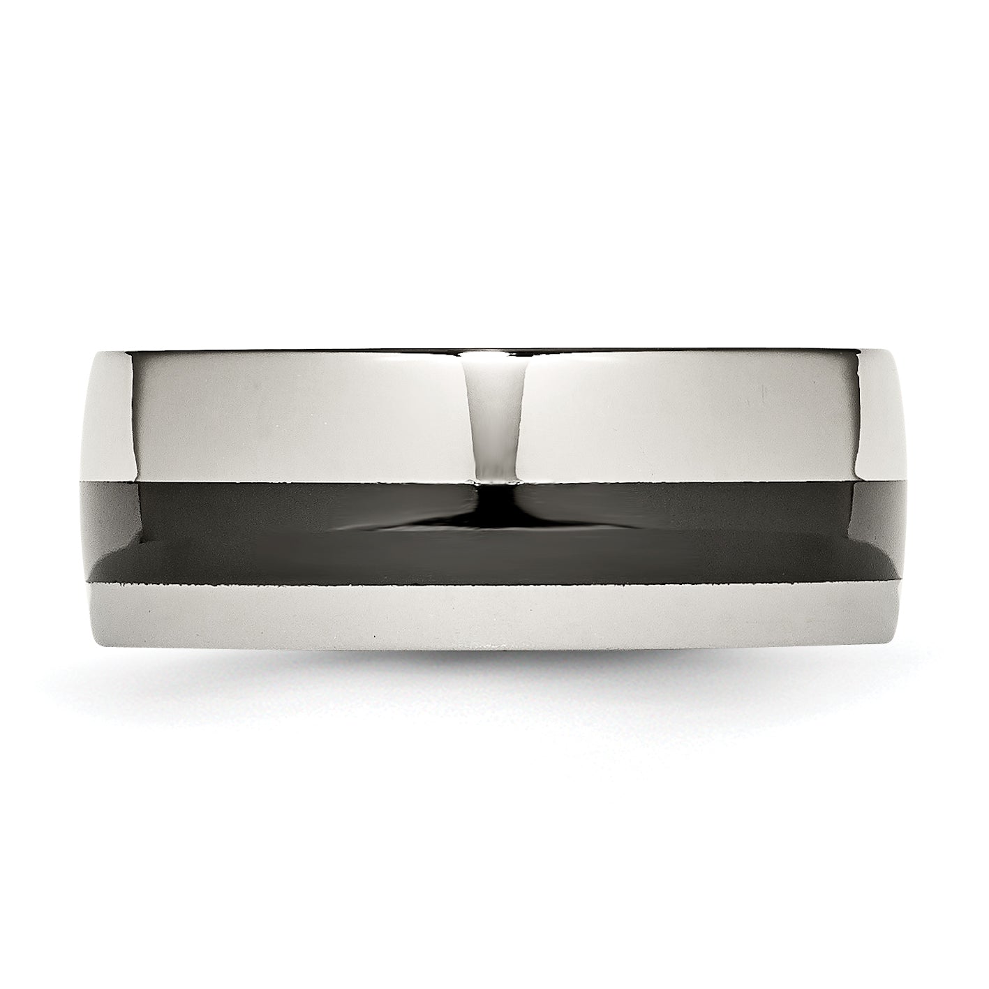 Black Ceramic Inlay Wedding Band in Stainless Steel, 9mm
