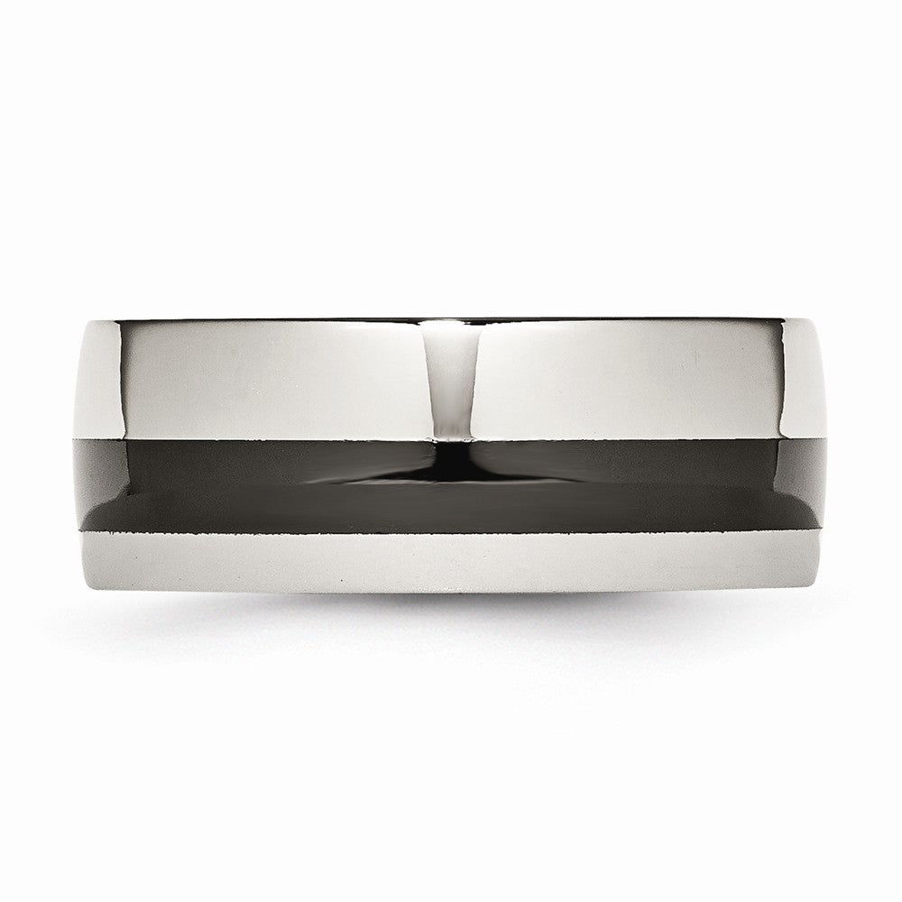 Stainless Steel Wedding Band with Polished Black Ceramic Inlay Engravable 9mm