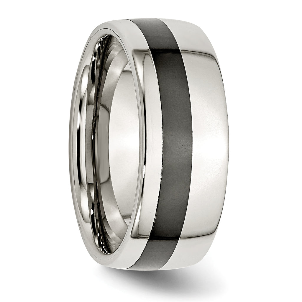 Black Ceramic Inlay Wedding Band in Stainless Steel, 9mm