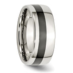Black Ceramic Inlay Wedding Band in Stainless Steel, 9mm