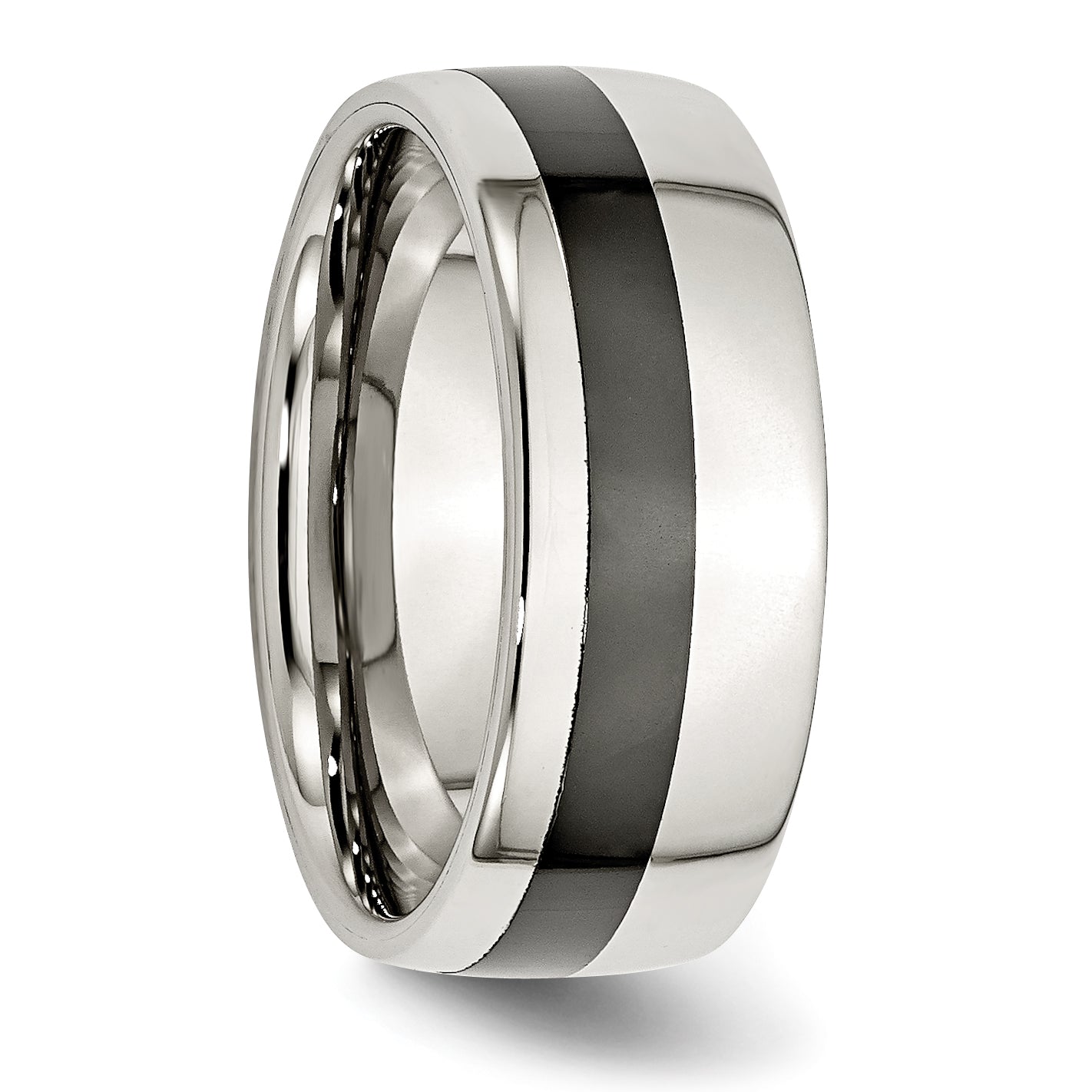 Black Ceramic Inlay Wedding Band in Stainless Steel, 9mm