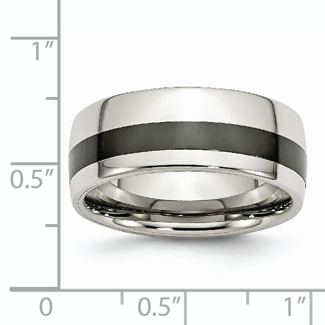 Black Ceramic Inlay Wedding Band in Stainless Steel, 9mm