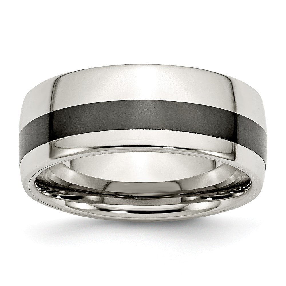 Stainless Steel Wedding Band with Polished Black Ceramic Inlay Engravable 9mm Main image