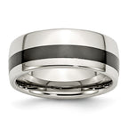 Stainless Steel Wedding Band with Polished Black Ceramic Inlay Engravable 9mm