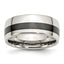 Stainless Steel Wedding Band with Polished Black Ceramic Inlay Engravable 9mm