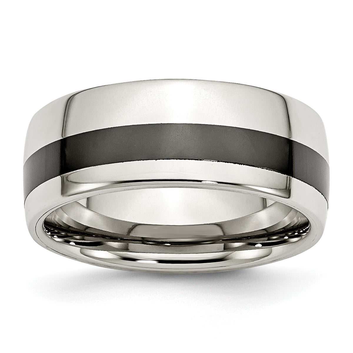 Stainless Steel Polished Black Ceramic Inlay 9mm Band