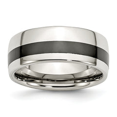 Stainless Steel Polished Black Ceramic Inlay 9mm Band