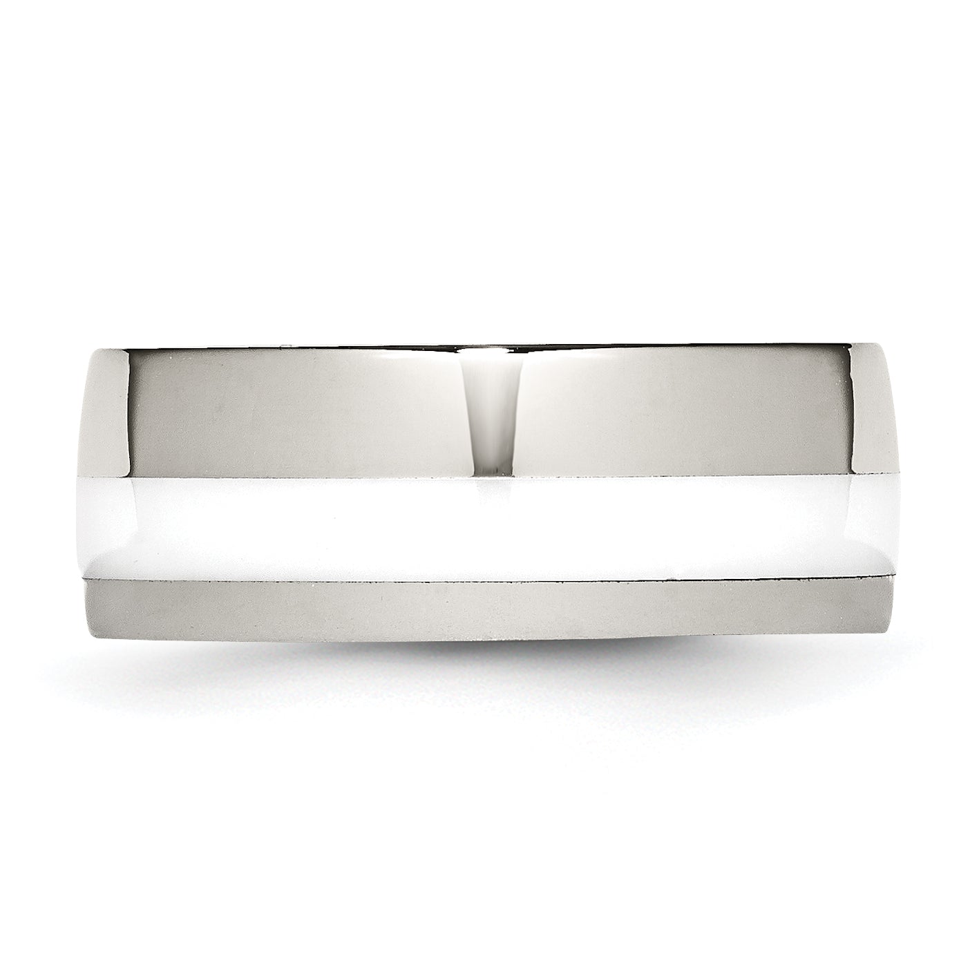 Stainless Steel Polished White Ceramic Inlay 9mm Band