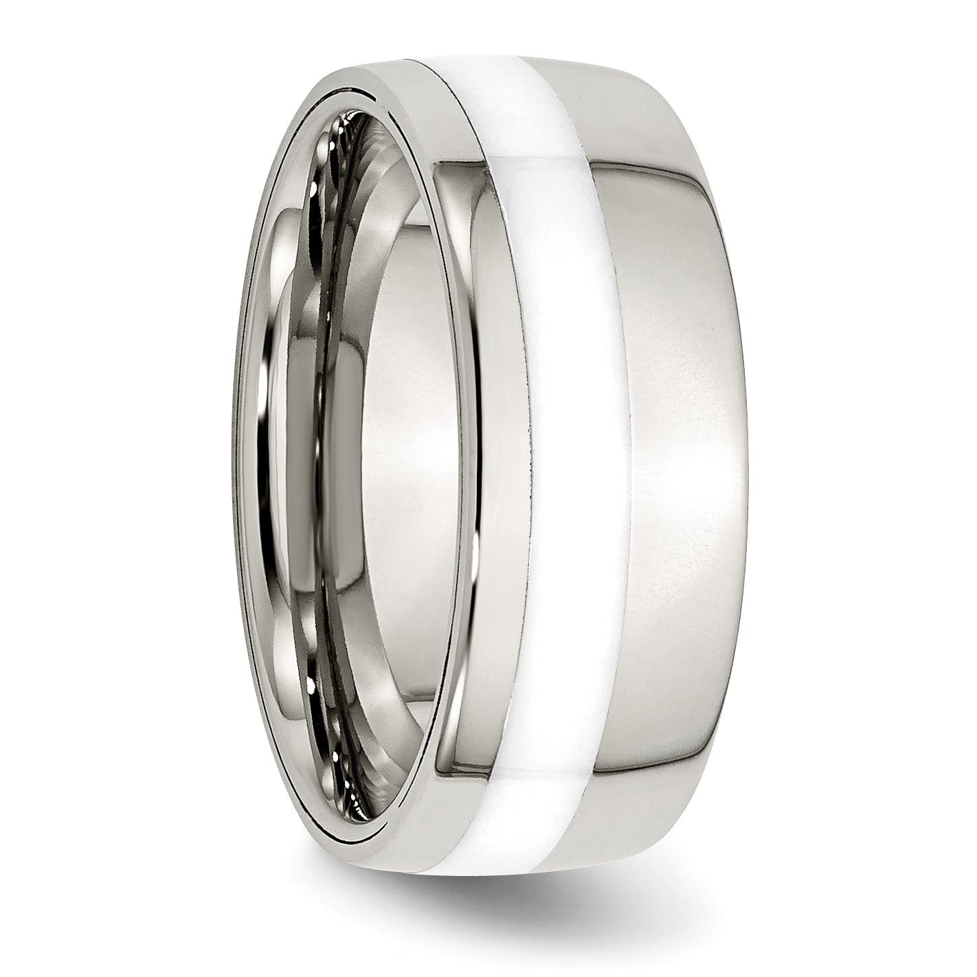 Stainless Steel Polished White Ceramic Inlay 9mm Band
