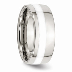 Stainless Steel Polished White Ceramic Inlay 9.00mm Band