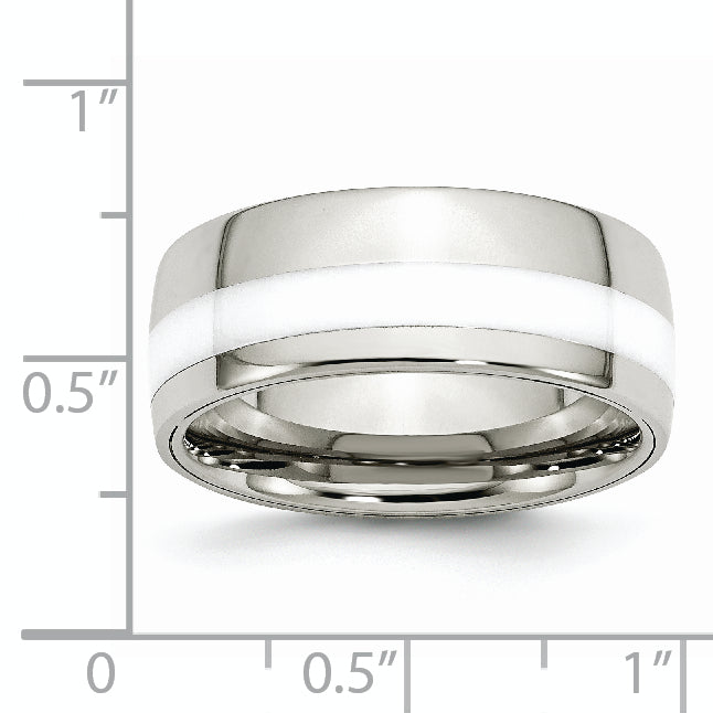 Stainless Steel Polished White Ceramic Inlay 9mm Band