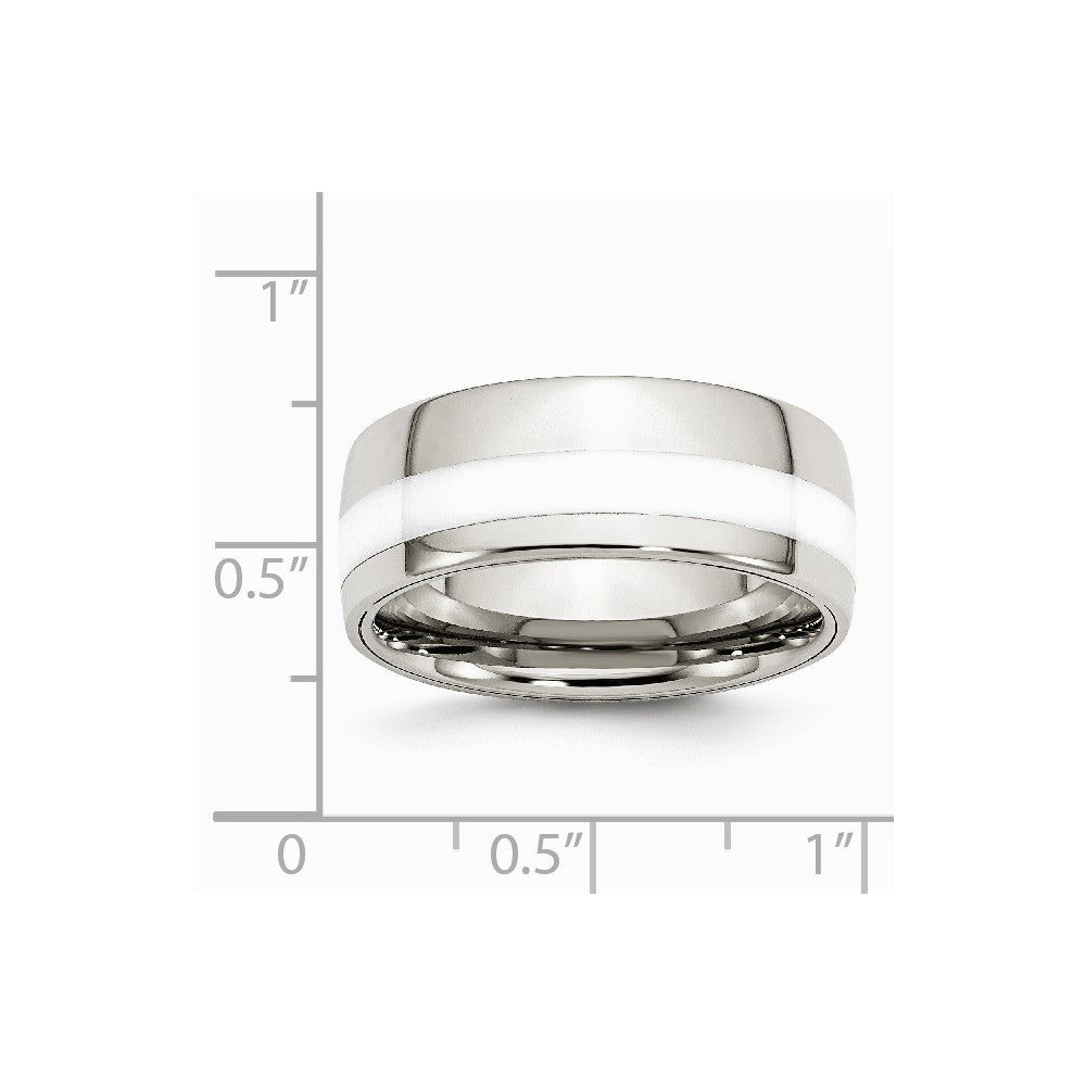 Stainless Steel Polished White Ceramic Inlay 9.00mm Band