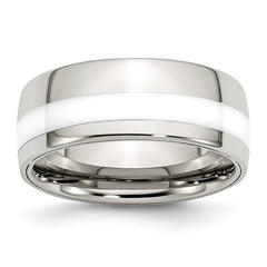 Stainless Steel Polished White Ceramic Inlay 9mm Band