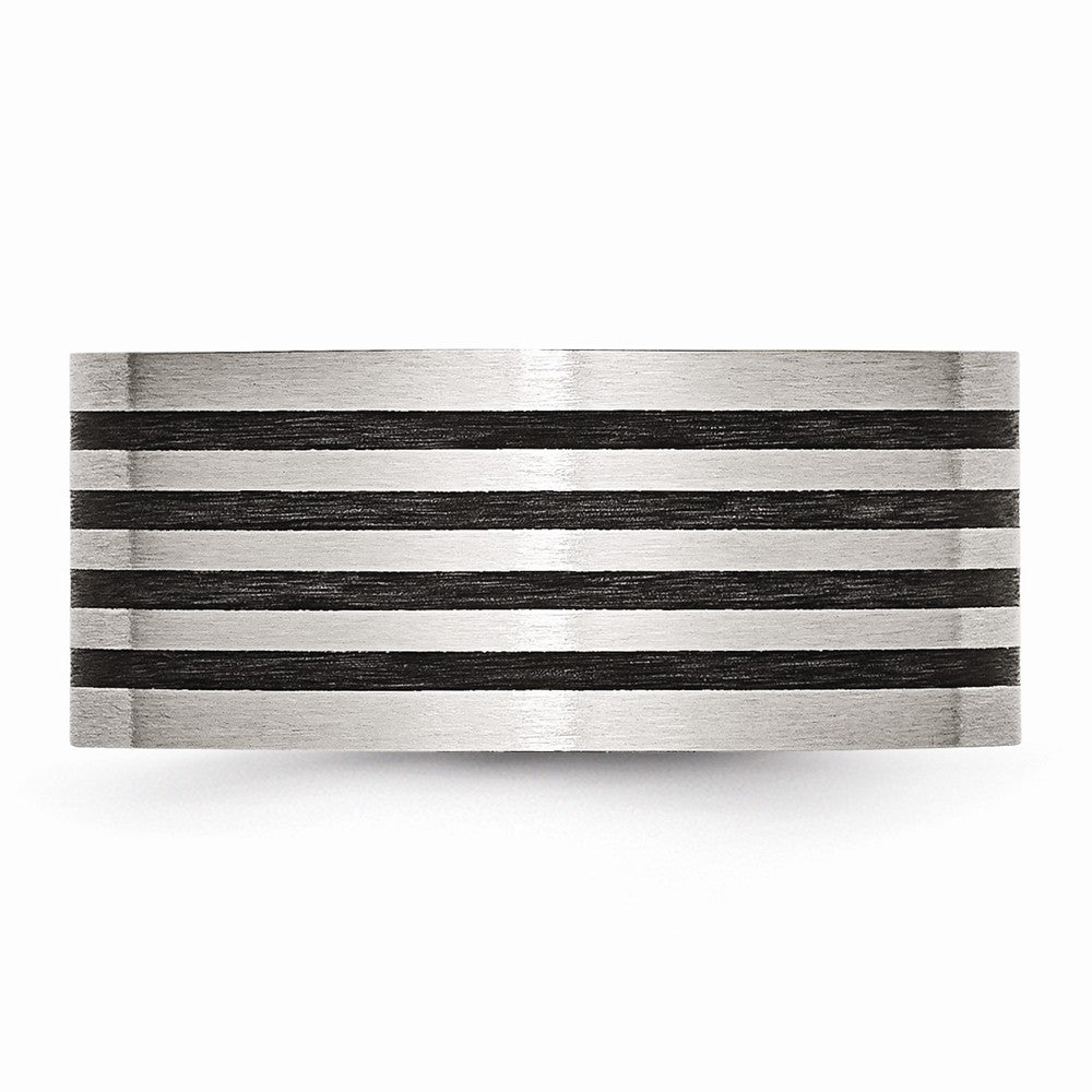 Stainless Steel Brushed Wedding Band with Engravable Black Rubber Accent