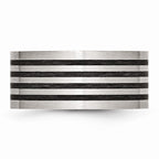 Stainless Steel Brushed Wedding Band with Engravable Black Rubber Accent