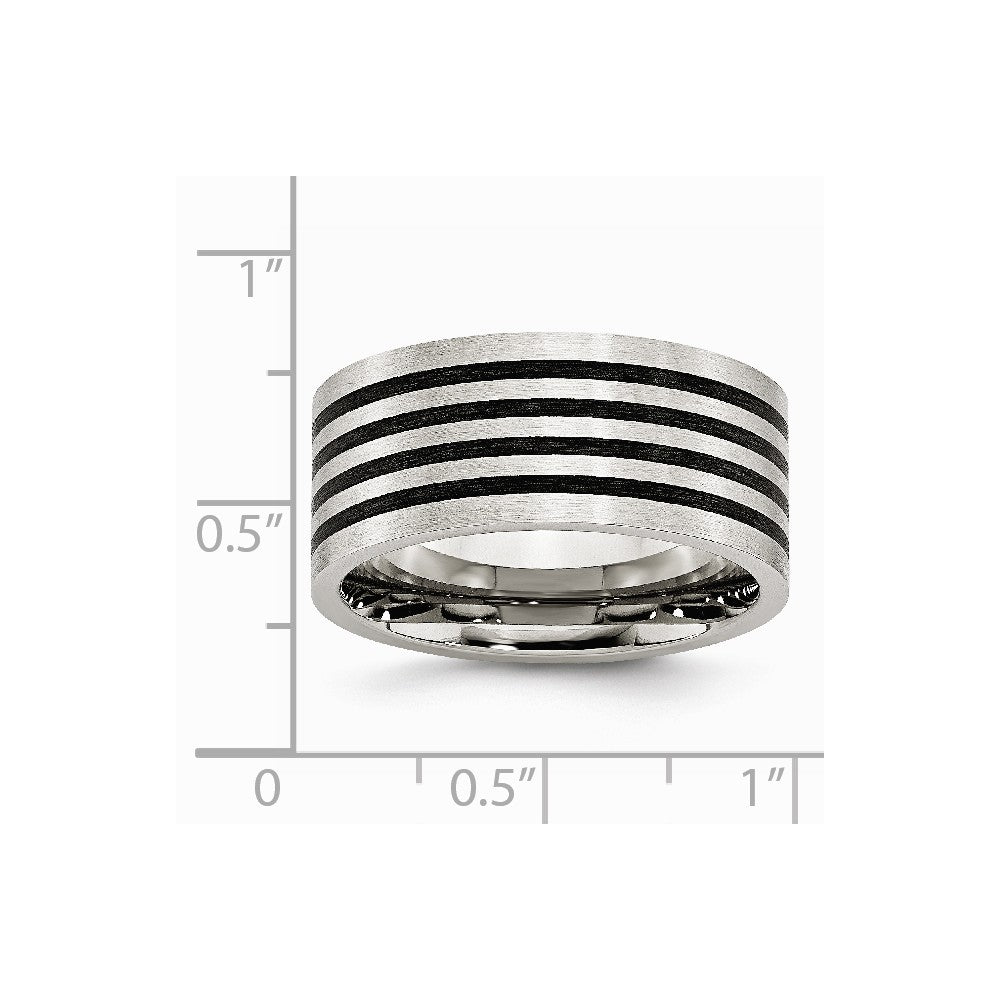 Stainless Steel Brushed Black Rubber 10.00mm Ring