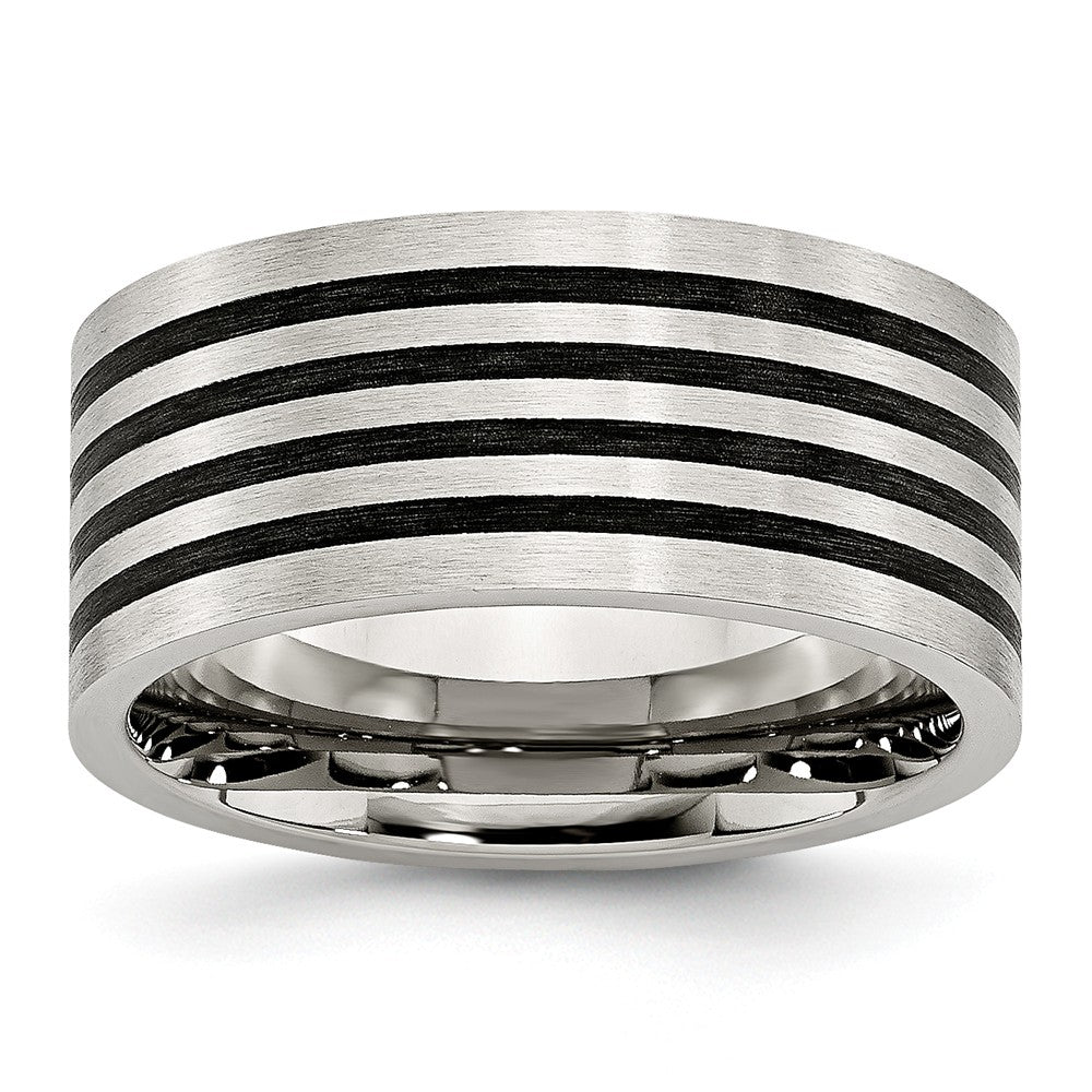 Stainless Steel Brushed Wedding Band with Engravable Black Rubber Accent Main image
