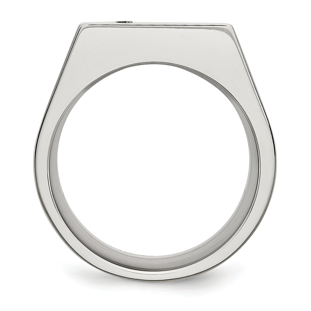 Stainless Steel Polished CZ Signet Ring