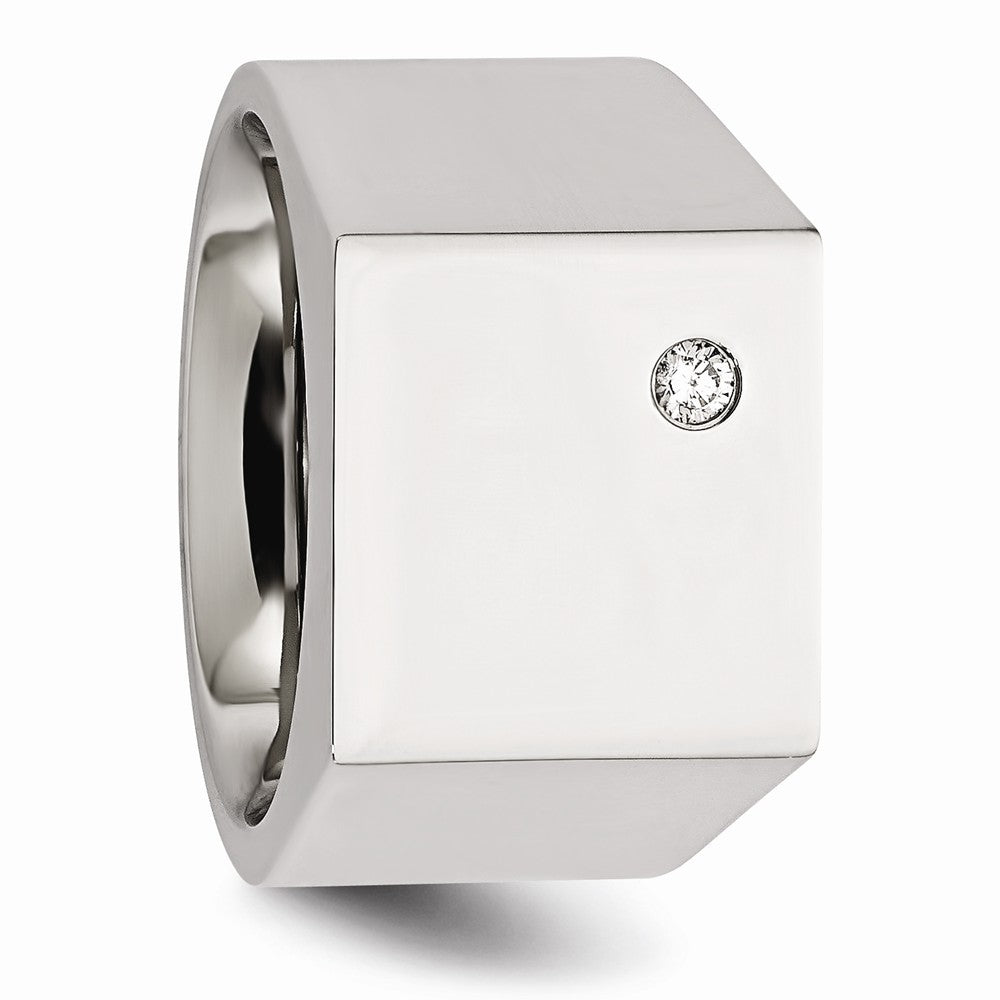 Sophia Jewelers Polished Stainless Steel CZ Signet Men's Ring - 9