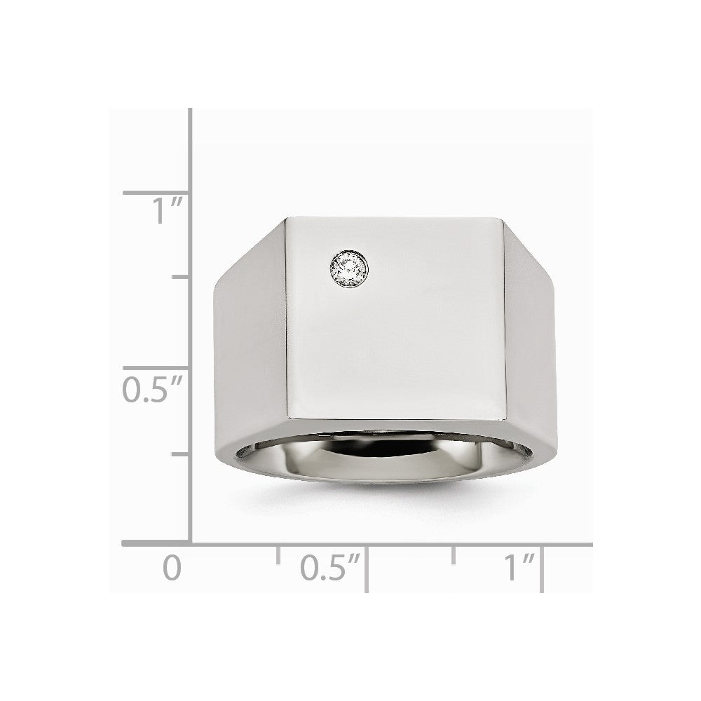 Stainless Steel Polished CZ Signet Ring