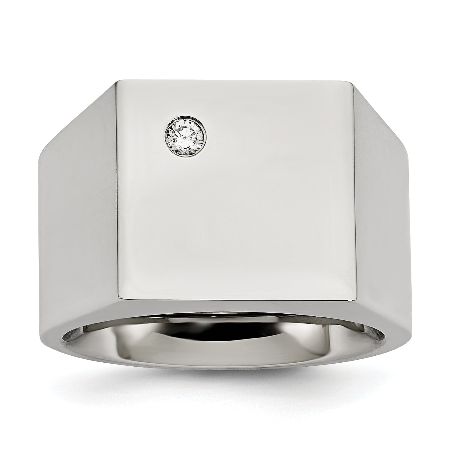 Stainless Steel Polished CZ Signet Ring Main image