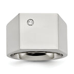 Stainless Steel Polished CZ Signet Ring
