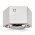 Sophia Jewelers Polished Stainless Steel CZ Signet Men's Ring