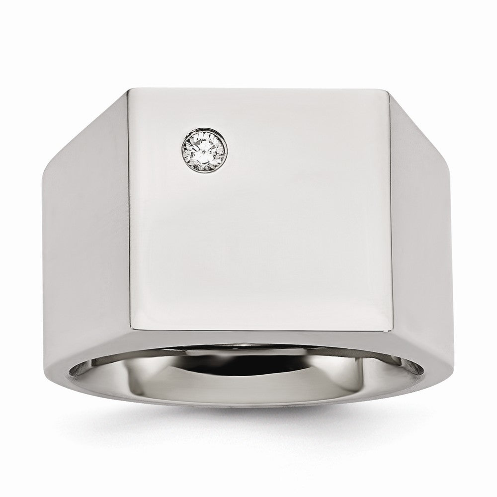 Sophia Jewelers Polished Stainless Steel CZ Signet Men's Ring - 9