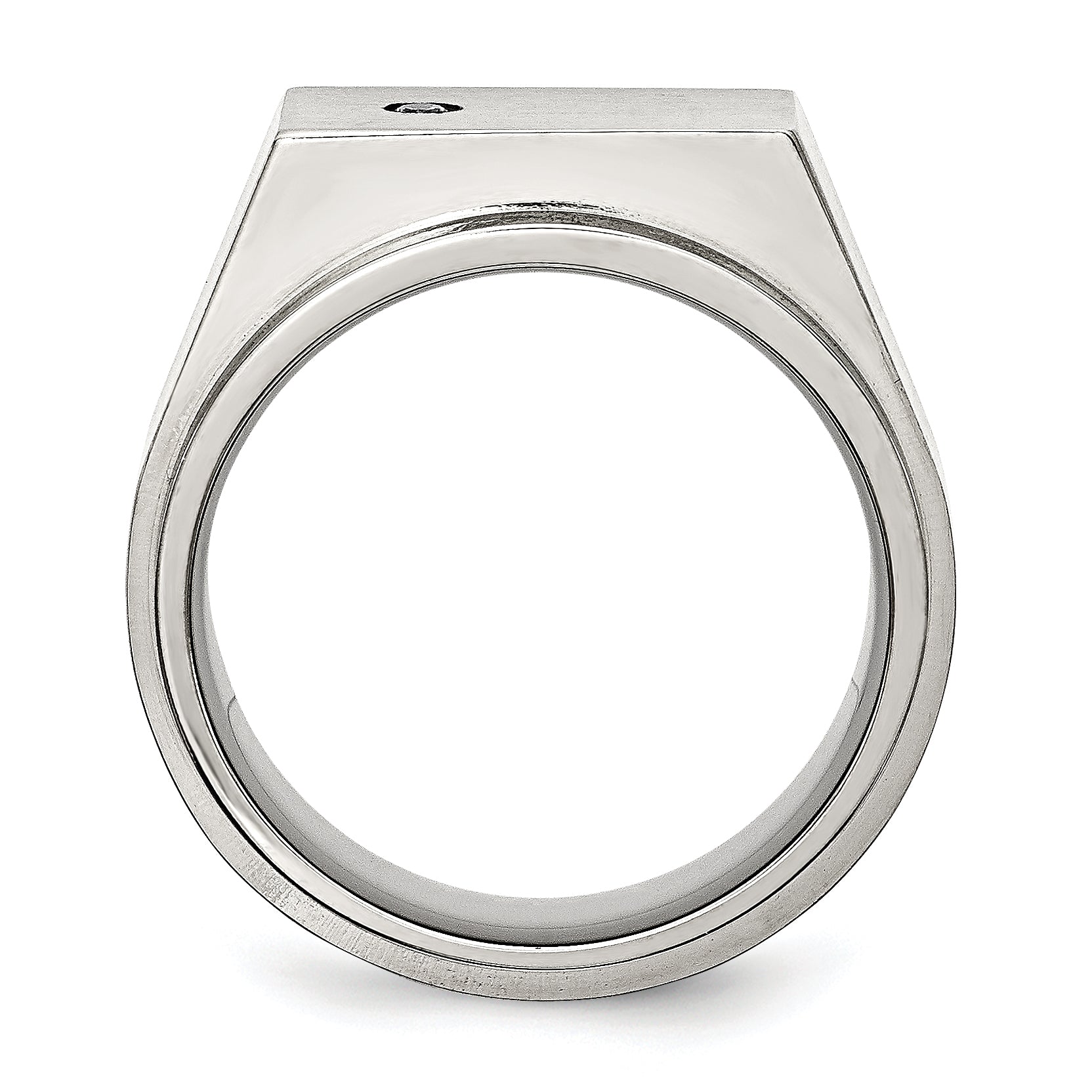 StainleSterling Silver Steel Brushed and Polished CZ Signet Ring Secondary image