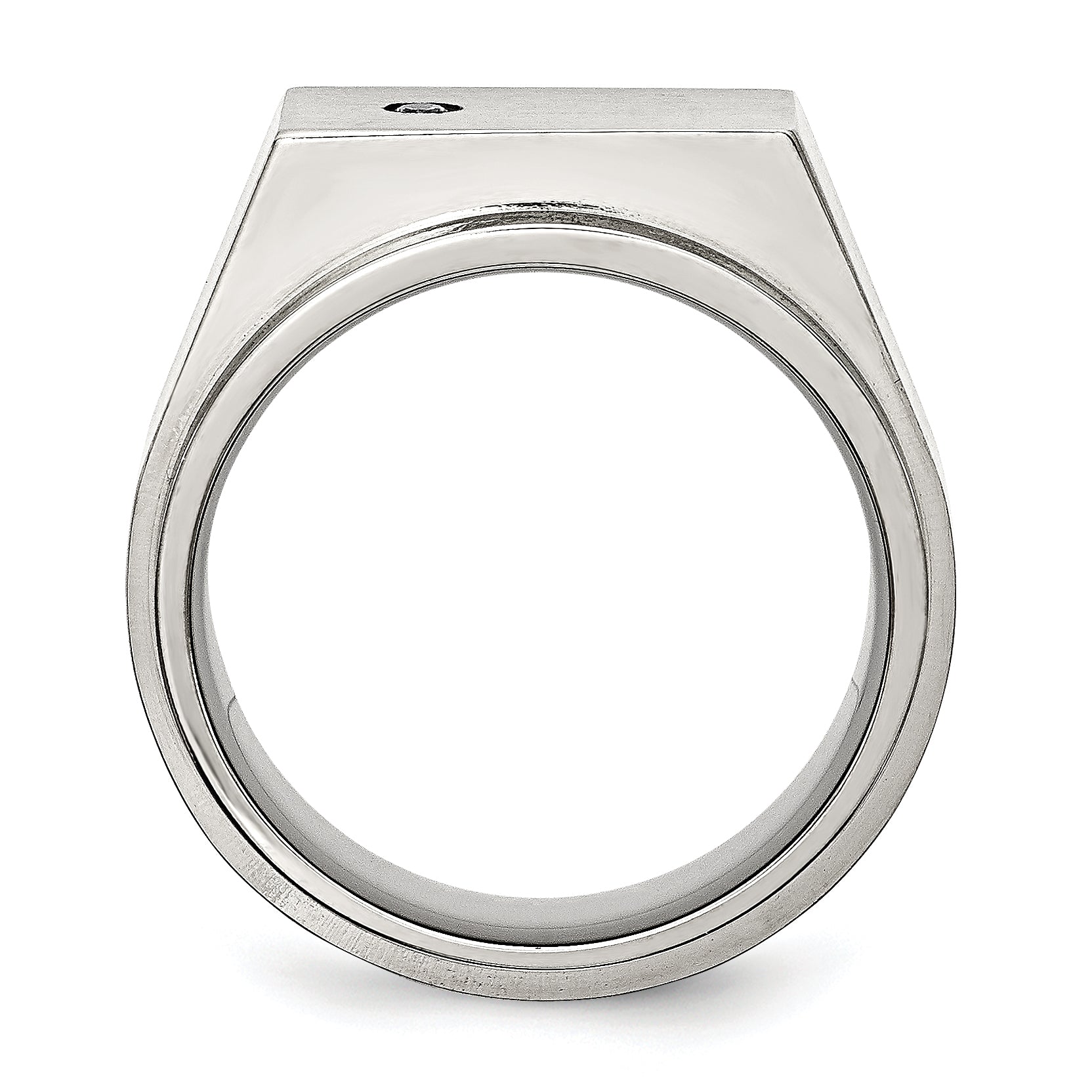 Stainless Steel Brushed and Polished CZ Signet Ring