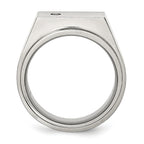 StainleSterling Silver Steel Brushed and Polished CZ Signet Ring