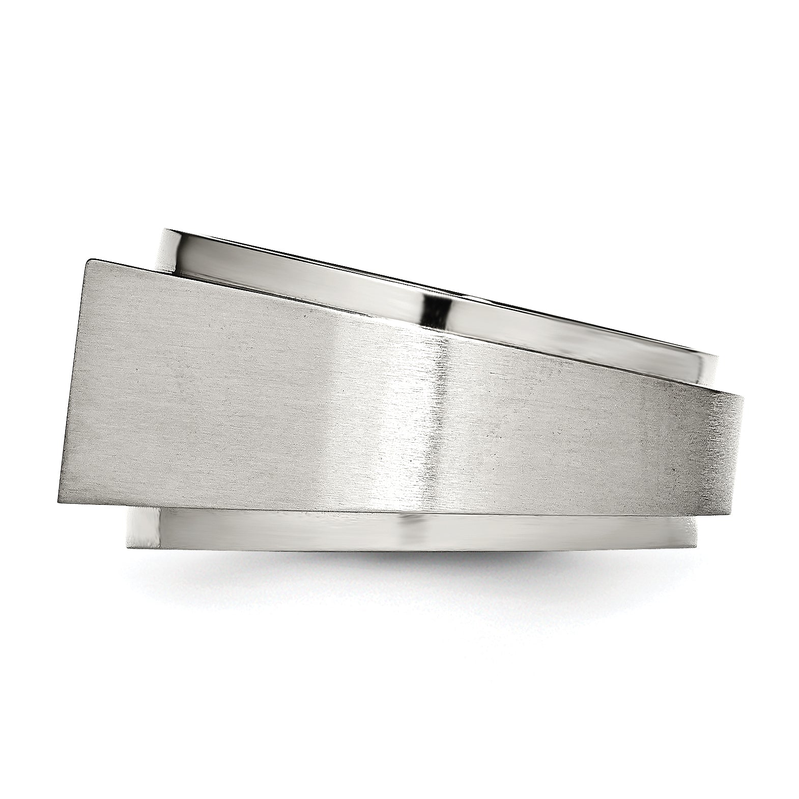 StainleSterling Silver Steel Brushed and Polished CZ Signet Ring