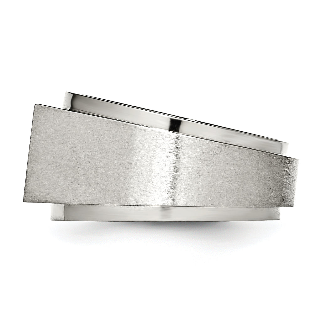 StainleSterling Silver Steel Brushed and Polished CZ Signet Ring