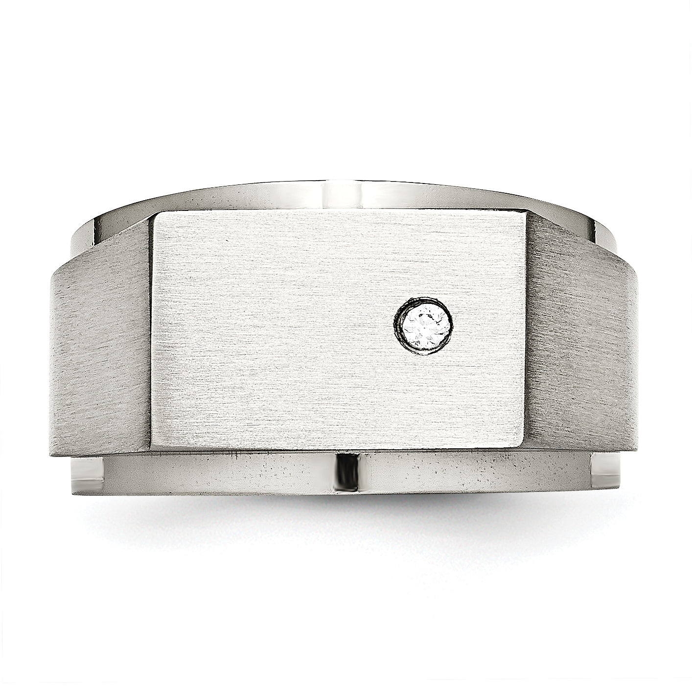StainleSterling Silver Steel Brushed and Polished CZ Signet Ring