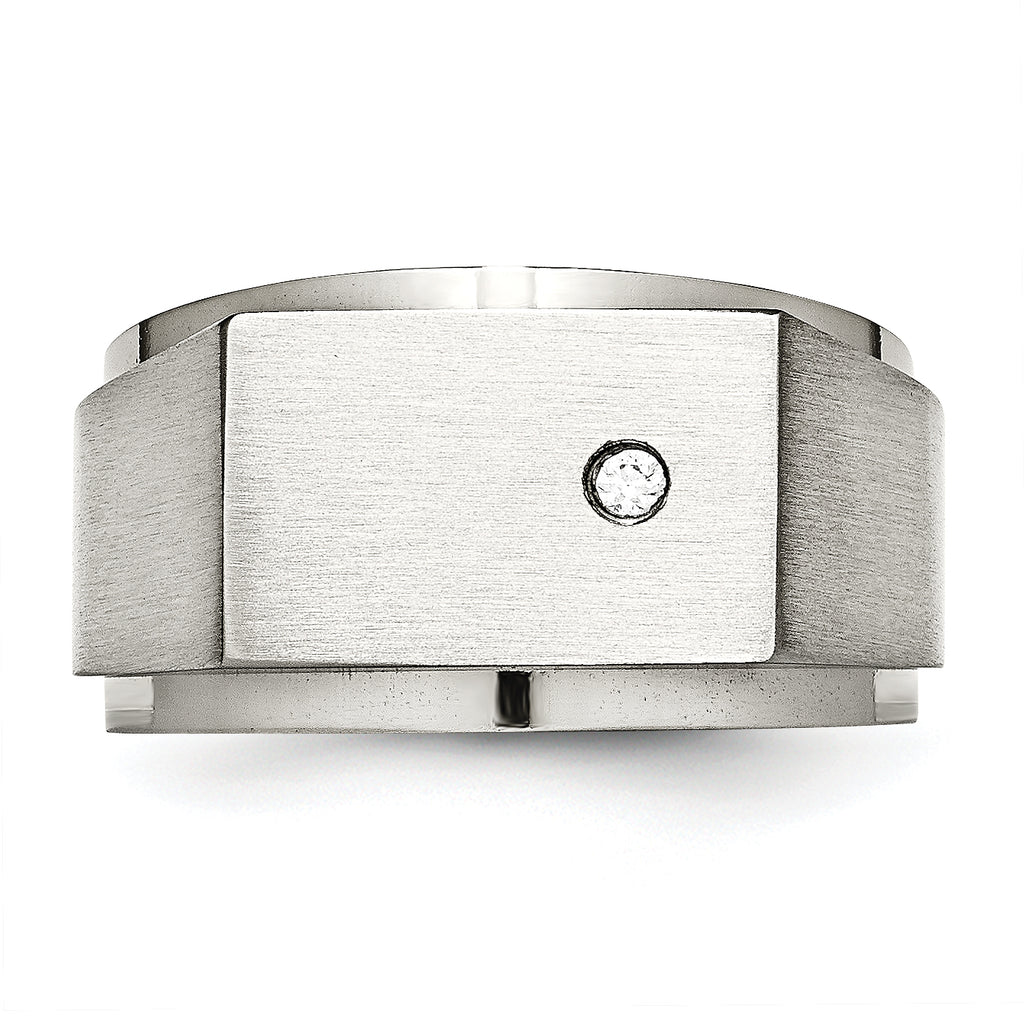 StainleSterling Silver Steel Brushed and Polished CZ Signet Ring