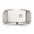 StainleSterling Silver Steel Brushed and Polished CZ Signet Ring