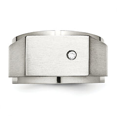 StainleSterling Silver Steel Brushed and Polished CZ Signet Ring